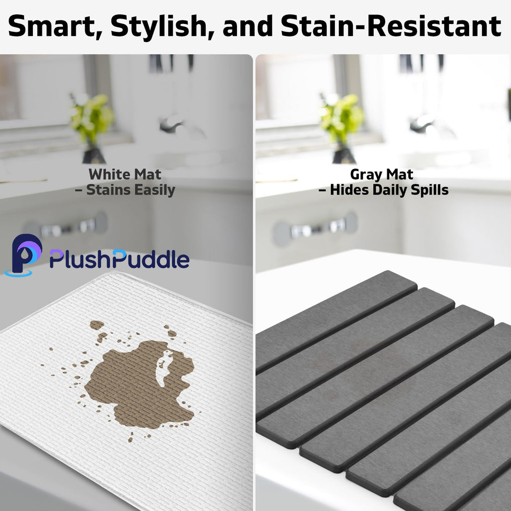 PlushPuddle Large Stone Dish Drying Mat for Kitchen Counter – 24"(L)×16 "(W) Foldable Super Absorbent Diatomaceous Earth Dish Drying Mat, Kitchen Counter Mats for Plate Rack, Cups, Match Any Countertop - Gray