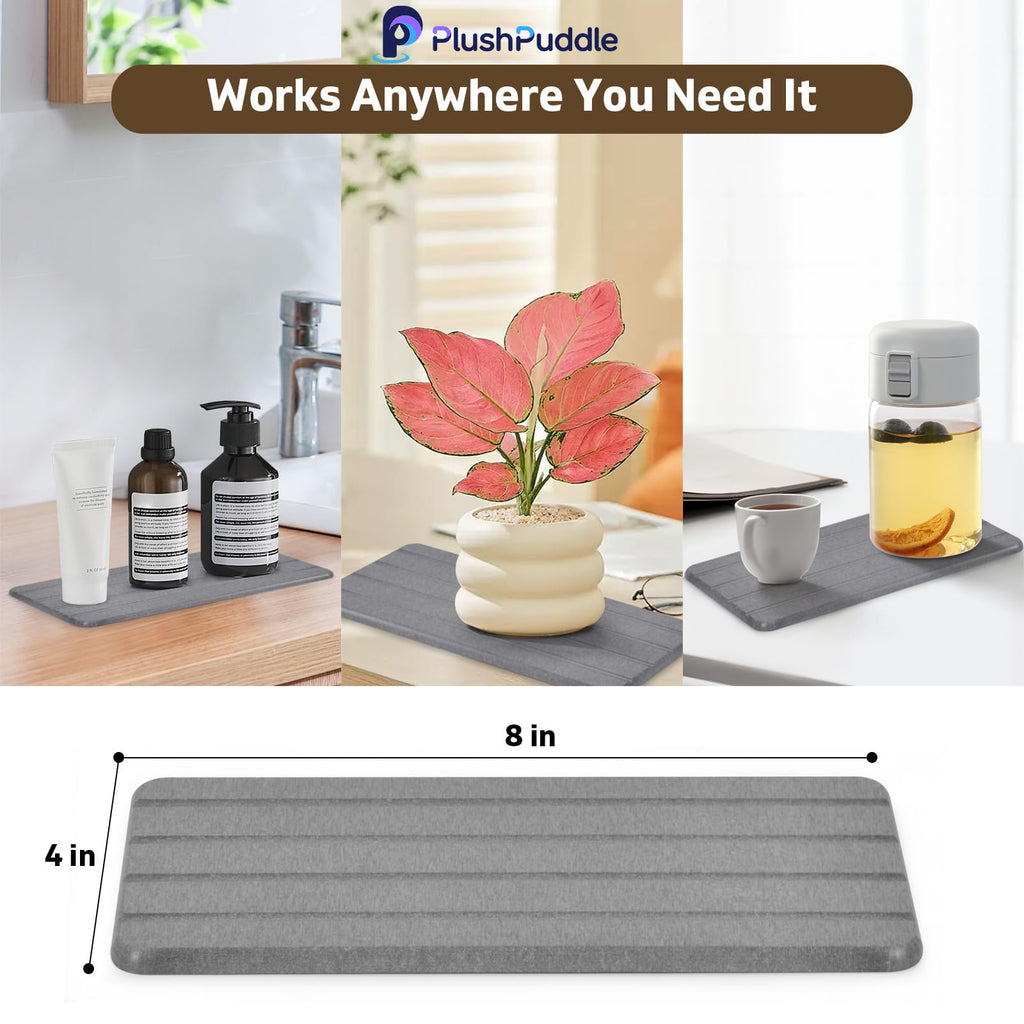 PlushPuddle Foldable Stone Bath Mat, 2 PCS Quick-Dry Diatomaceous Earth Stone Drying Mat for Bathroom, Non-Slip Rubber Base, Shower Mat Outside Shower, Easy to Store, Easy to Clean (Grey 24"×16" & 8"x4")