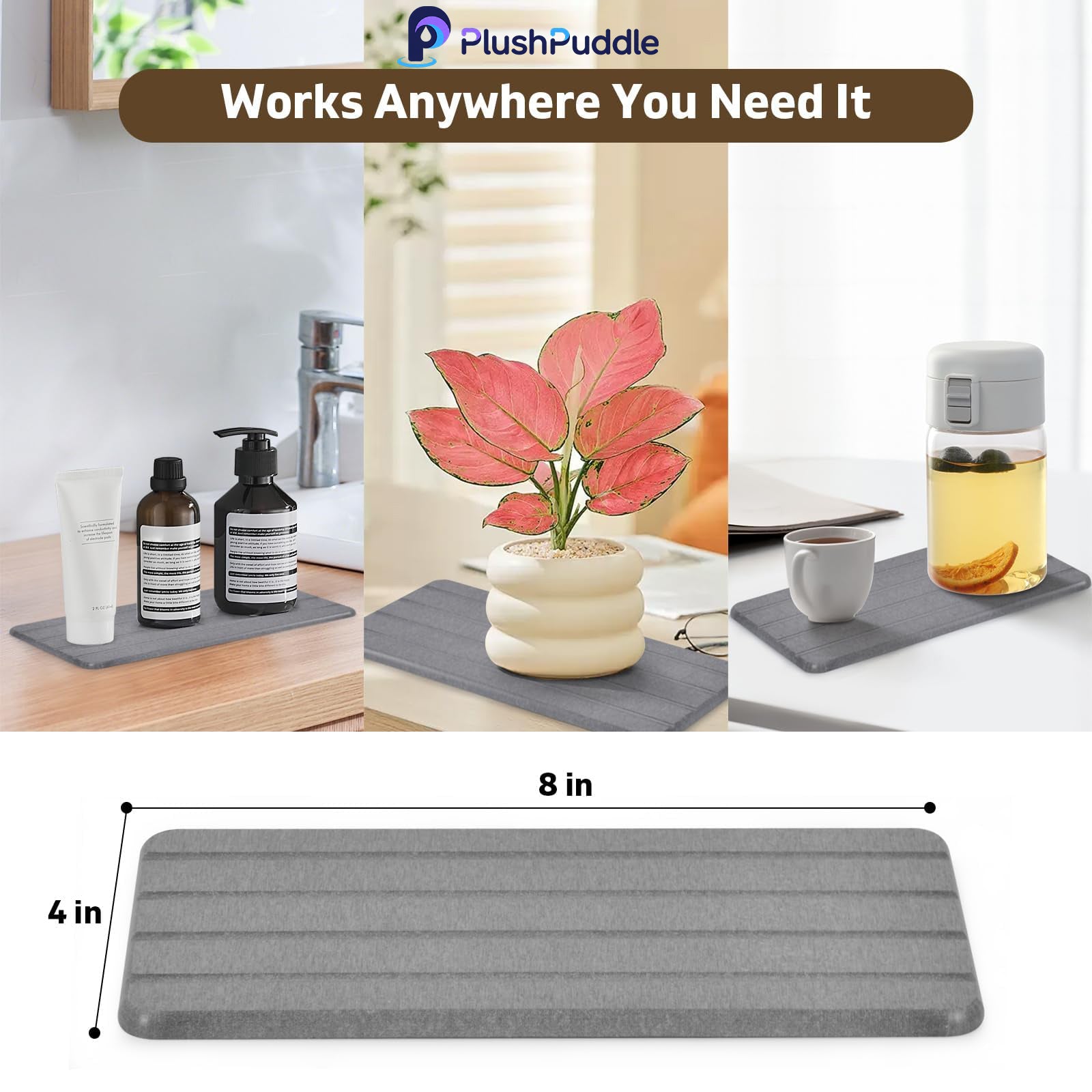 Stone Bath Mat for Bathroom, Diatomaceous Earth Shower Mat, Quick Dry, Grey | Fast Drying, Super Absorbent, Natural Diatomaceous Earth, Non-Slip Design, Easy to Clean